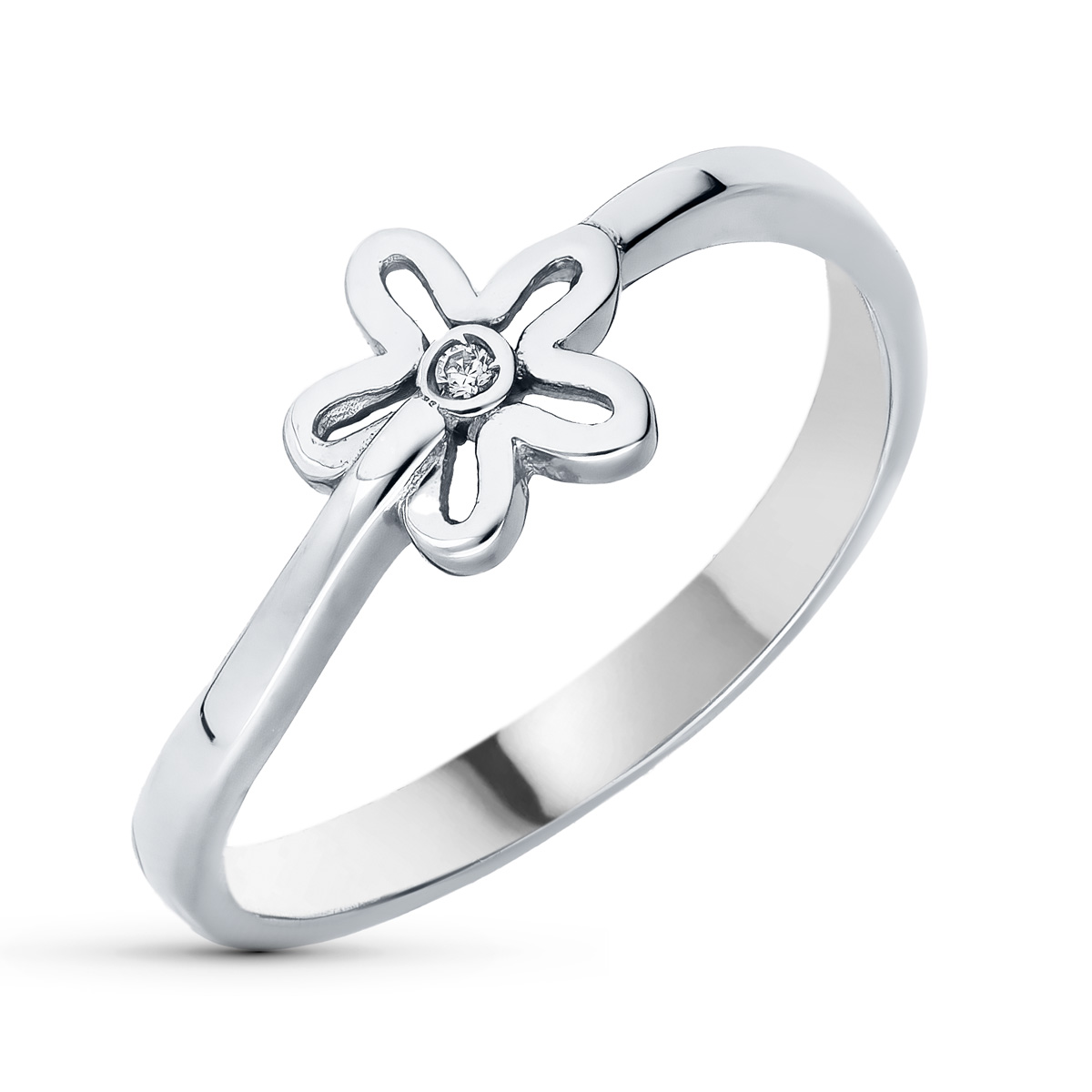 18K SORTIJA ORO BLANCO FLOR CIRCONITAS