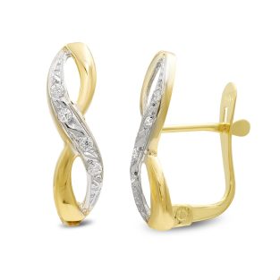 18K PENDIENTES ORO BICOLOR CIRCONITAS 17X6 MM CIERRE CATALAN