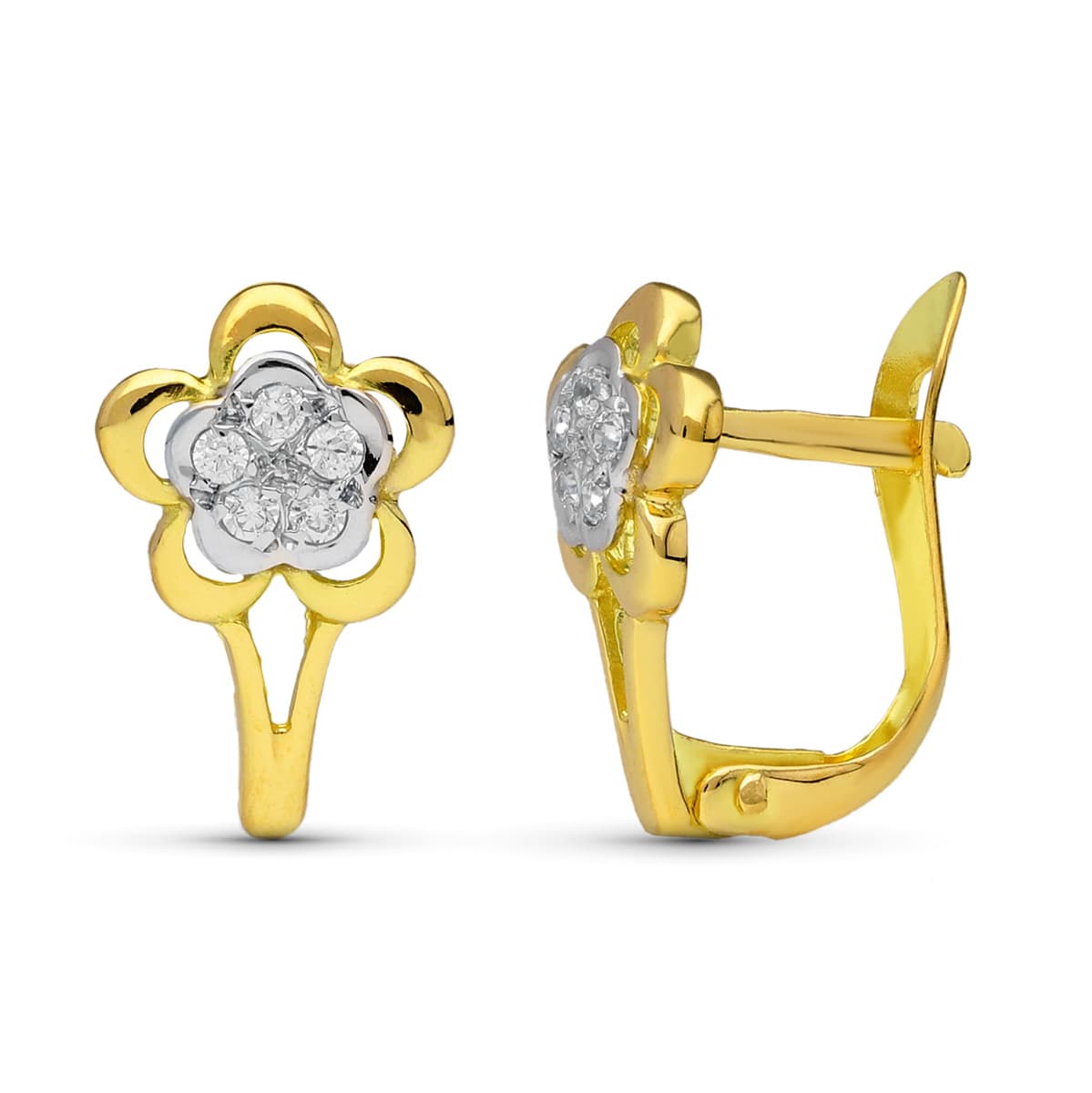 18K PENDIENTES ORO BICOLOR FLOR 12X8 MM