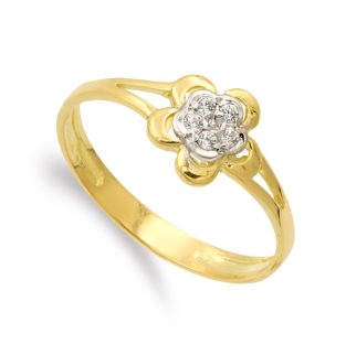 18K SORTIJA ORO BICOLOR CON FLOR Y CIRCONITAS 7 MM CUERPO 2 MM