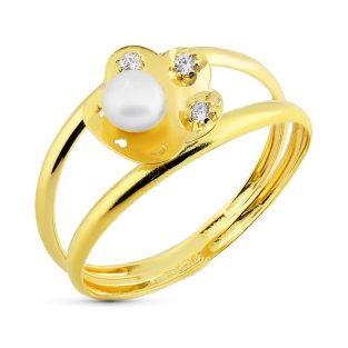 18K SORTIJA PERLA FLOR CIRCONITAS