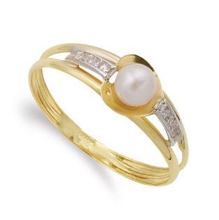 18K SORTIJA ORO BICOLOR COMUNION PERLA 4.50 MM ANCHO 7.00 MM