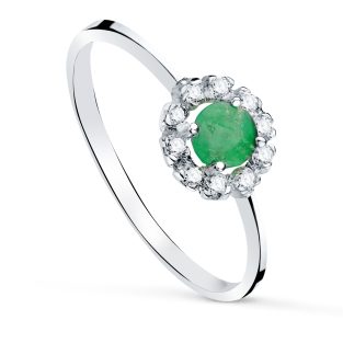 18K SORTIJA ORO BLANCO CON ESMERALDA 4MM Y 0,26 QTES Y CIRCONITAS. CUAJO 7 X 7 M