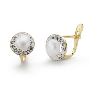 18K PENDIENTES COMUNION PERLA Y CIRCONITAS 8 MM