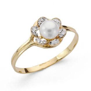 18K SORTIJA FLOR Y CIRCONITAS 8X8 MM