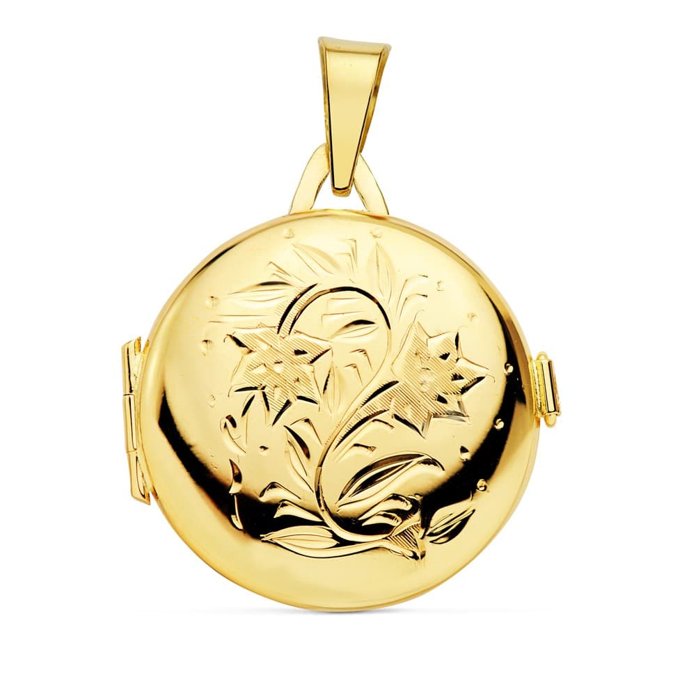 18K GUARDAPELO DIJE PORTAFOTOS REDONDO LABRADO. 23 MM