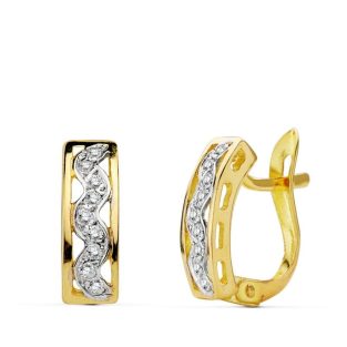 18K PENDIENTES BICOLOR CIRCONITAS 12X4 MM