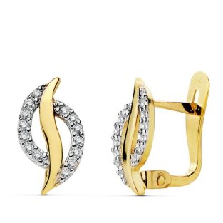 18K PENDIENTES BICOLOR CIRCONITAS 12X7 MM