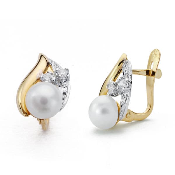 18K PENDIENTES COMUNION. PERLA CIRCONITAS 12X7 MM