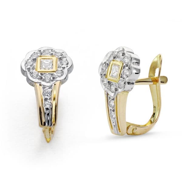 18K PENDIENTES COMUNION BICOLOR CIRCONITAS 14X8 MM