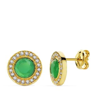 18K PENDIENTES PIEDRA VERDE. 9 MM CIRCONITAS