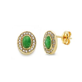 18K PENDIENTES PIEDRA VERDE 9X7 MM