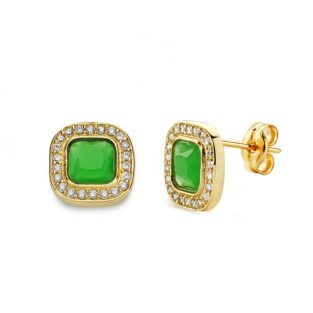 18K PENDIENTES PIEDRA VERDE 9X9 MM