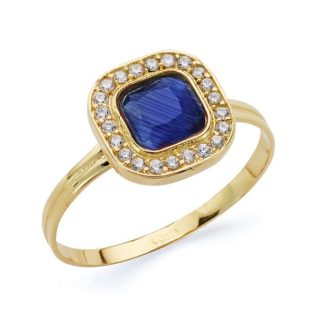 18K SORTIJA PIEDRA AZUL Y CIRCONITAS 9X9 MM