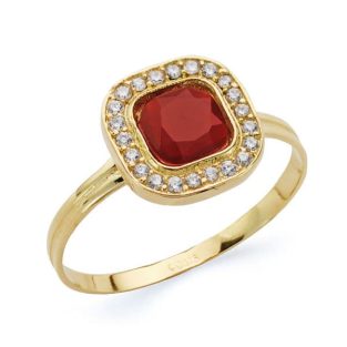 18K SORTIJA PIEDRA ROJA Y CIRCONITAS 9X9 MM