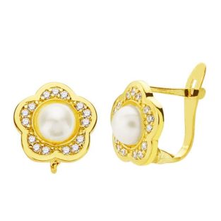 18K PENDIENTES FLOR Y CIRCONITAS 10X10 MM