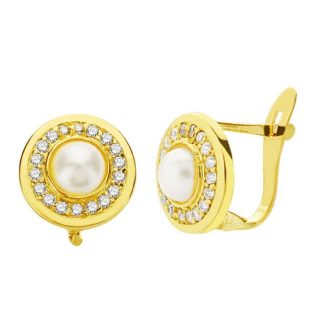 18K PENDIENTES PERLA Y CIRCONITAS 9 MM