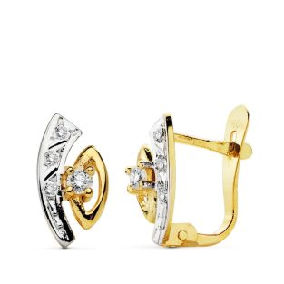 18K PENDIENTES BICOLOR CIRCONITAS 11X5 MM