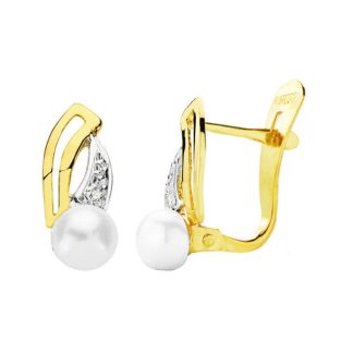 18K PENDIENTES BICOLOR PERLA 13X5 MM