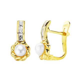 18K PENDIENTES ORO AMARILLO PERLA 12X5 MM