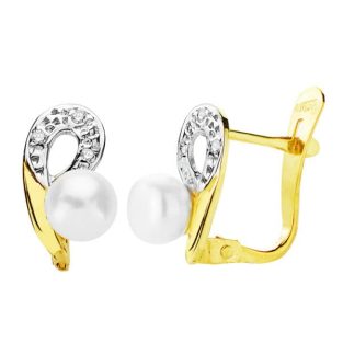 18K PENDIENTES BICOLOR PERLA 10X6 MM