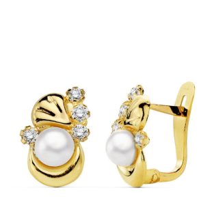 18K PENDIENTES PERLA Y CIRCONITAS 12X8 MM