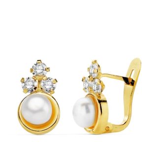 18K PENDIENTES PERLA Y CIRCONITAS 12X7 MM