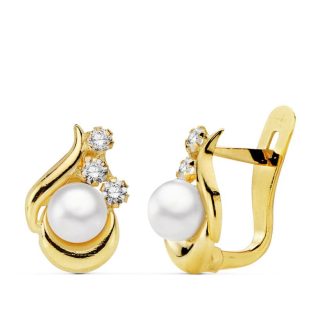 18K PENDIENTES PERLA Y CIRCONITAS 11X8 MM