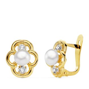 18K PENDIENTES PERLA Y CIRCONITAS 11X9 MM