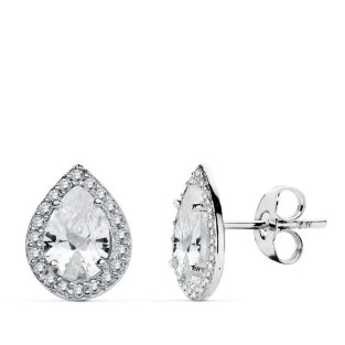 18K PENDIENTES ORO BLANCO CIRCONITAS 10X8 MM