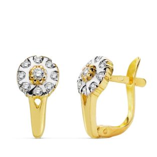 18K PENDIENTES BICOLOR CIRCONITAS 12X6 MM