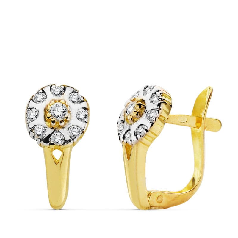 18K PENDIENTES BICOLOR CIRCONITAS 12X6 MM