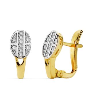 18K PENDIENTES BICOLOR CIRCONITAS 12X5 MM