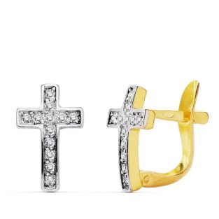 18K PENDIENTES BICOLOR CIRCONITAS 12X8 MM