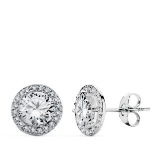18K PENDIENTES ORO BLANCO REDONDOS CIRCONITAS 9 MM