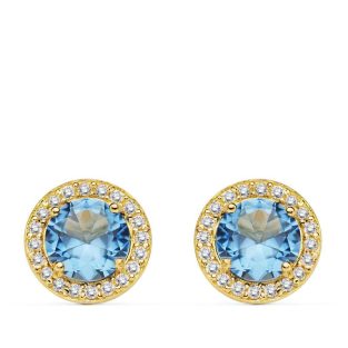 18K PENDIENTES PIEDRA AZUL CLARO 9 MMCIRCONITAS