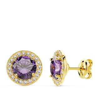 18K PENDIENTES PIEDRA AMATISTA CIRCON. 9 MM
