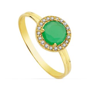 18K SORTIJA ORO AMARILLO MOTIVO REDONDO 9 MM CIRCONITA COLOR VERDE 6 MM