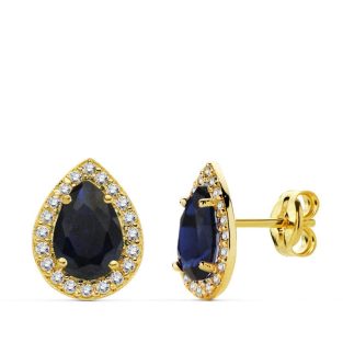 18K PENDIENTES PIEDRA AZUL CIRCNONITAS 10X8 MM