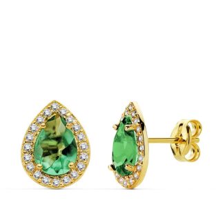 18K PENDIENTES PIEDRA VERDE CIRCONITAS 10X8 MM