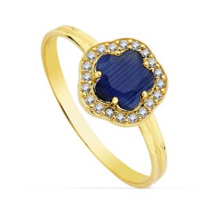 18K SORTIJA ORO AMARILLO FLOR PIEDRA AZUL 6 MMCIRCON.