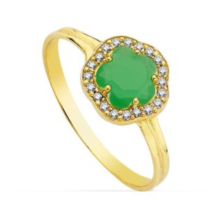 18K SORTIJA ORO AMARILLO FLOR PIEDRA VERDE 6 MMCIRCON.