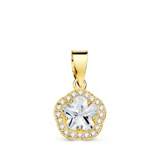18K COLGANTE ORO AMARILLO FLOR CON CIRCONITAS 9X9 MM