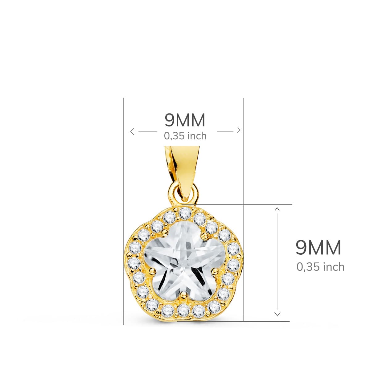 18K COLGANTE ORO AMARILLO FLOR CON CIRCONITAS 9X9 MM - Imagen 2