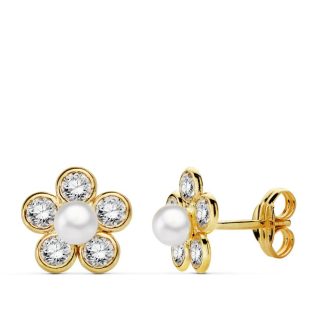 18K PENDIENTES FLOR CIRCONITAS 9X9 MM