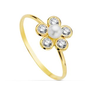 18K SORTIJA PERLA 3MM Y CIRCONITAS