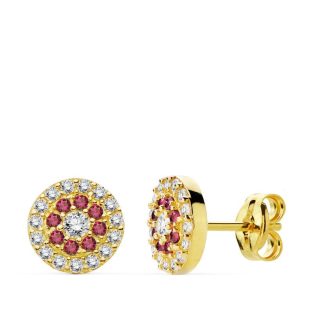 18K PENDIENTES ORO AMARILLO PIEDRAS ROJAS 7 MM
