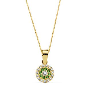 18K GARGANTILA COLLAR ORO AMARILLO REDONDO PIEDRA VERDE 7 MM CADENA 45 CM