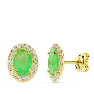 18K PENDIENTES ORO AMARILLO PIEDRA VERDE OVAL CIRCONITAS 10X8M