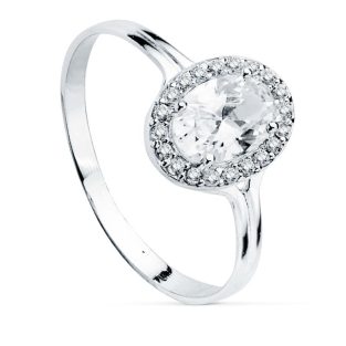 18K SORTIJA ORO BLANCO OVAL CIRCONITAS 10X8 MM